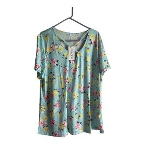 DOLNNE Women's Size 18W Blue Floral Print Top